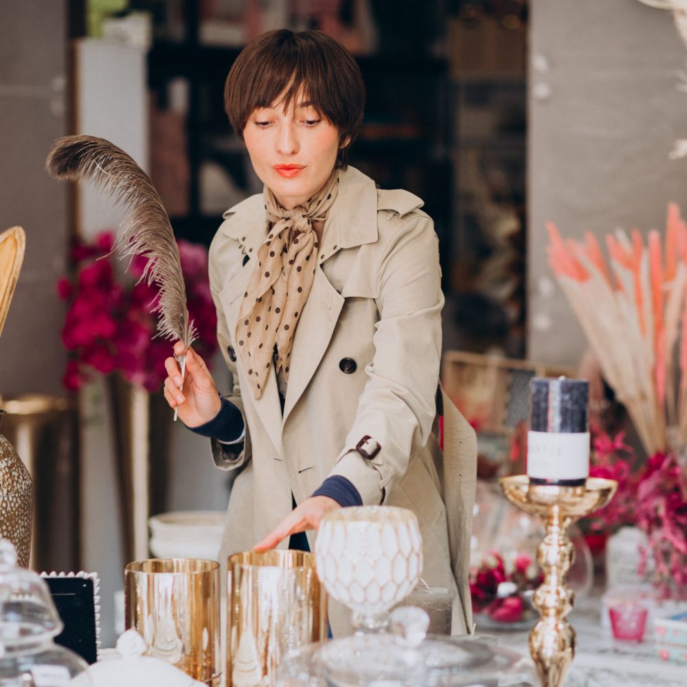 Woman buying stuff in a decoration store